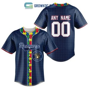 Milwaukee Brewers MLB Fearless Against Autism Personalized Baseball Jersey