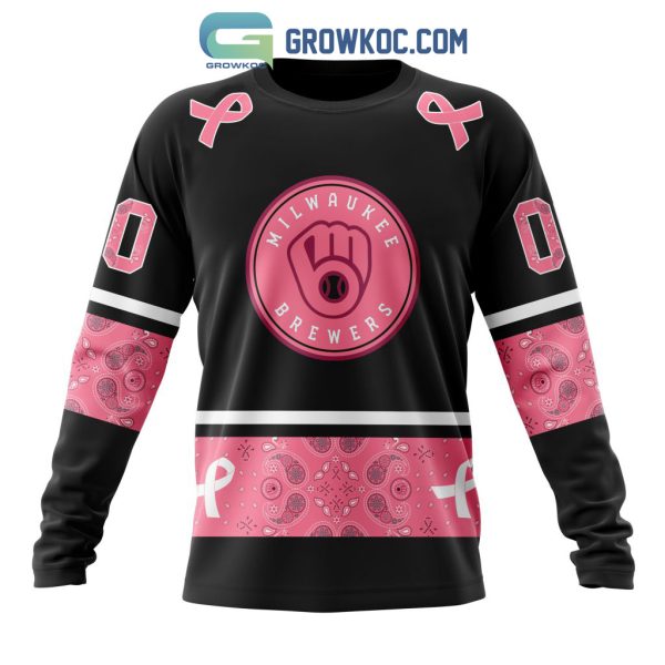 Milwaukee Brewers MLB In Classic Style With Paisley In October We Wear Pink Breast Cancer Hoodie T Shirt