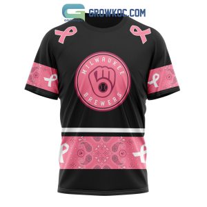 MILWAUKEE BREWERS Baseball Shirt Mens L MLB SGA Pink Breast Cancer Awareness
