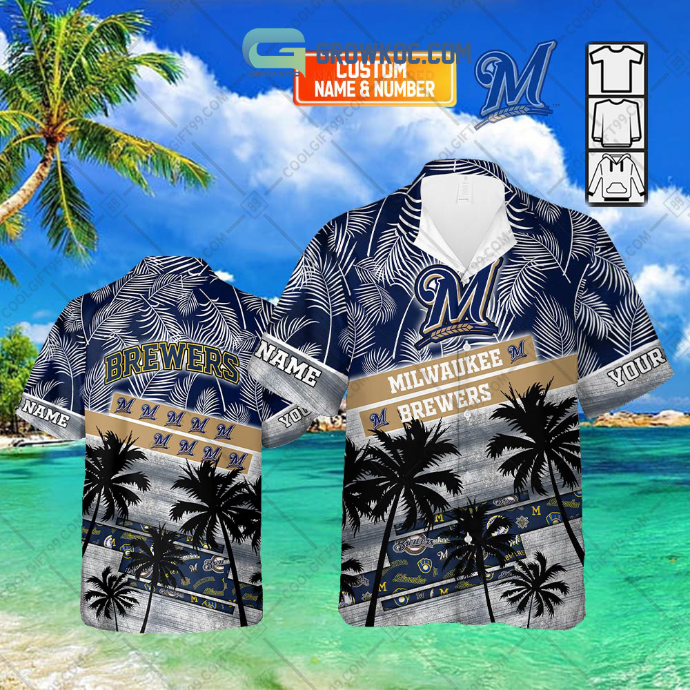 2023 Flower and Palm Trees Hawaiian Shirt - Milwaukee Brewers
