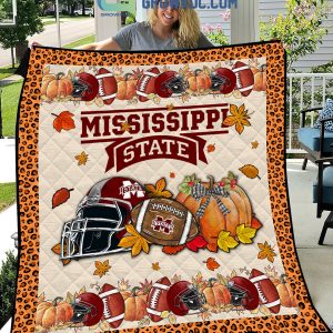 Mississippi State Bulldogs NCAA Football Welcome Fall Pumpkin Halloween Fleece Blanket Quilt