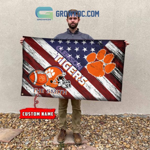 NCAA Clemson Tigers Custom Name USA House Garden Flag