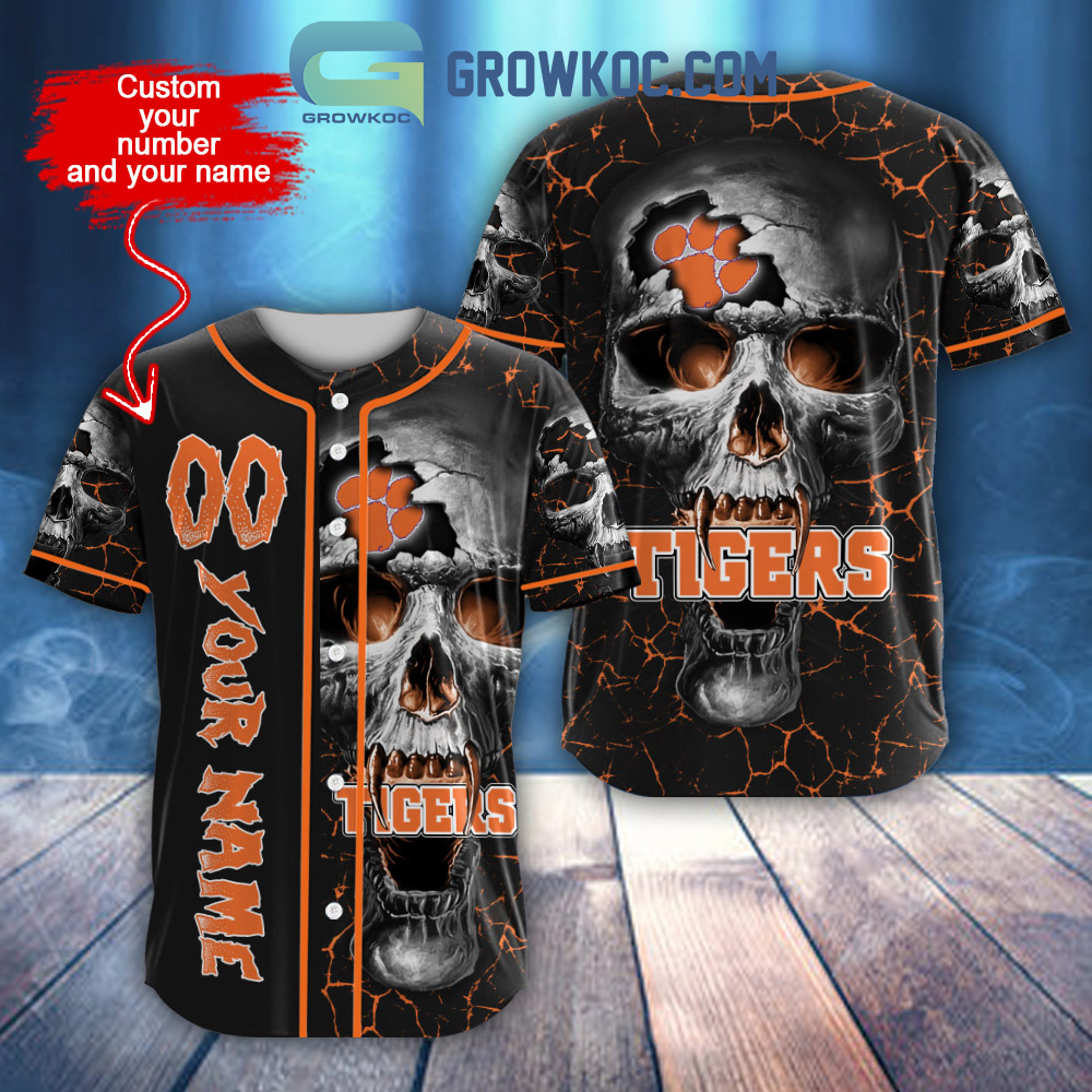 NCAA Clemson Tigers Personalized Skull Design Baseball Jersey - Growkoc
