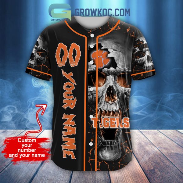 NCAA Clemson Tigers Personalized Skull Design Baseball Jersey