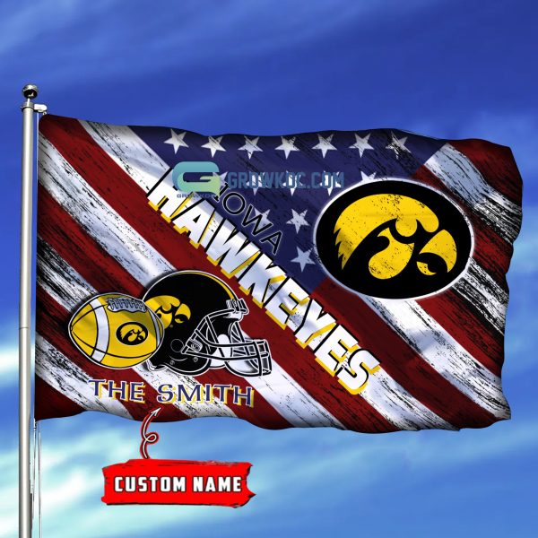 NCAA Iowa Hawkeyes Custom Name USA House Garden Flag