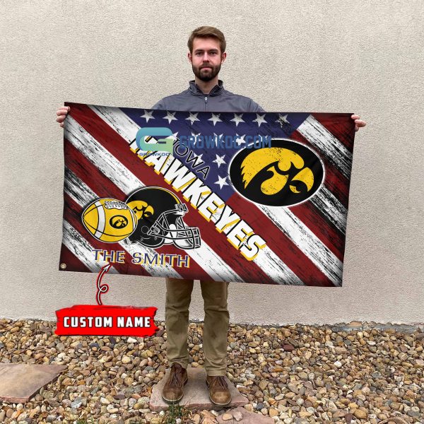 NCAA Iowa Hawkeyes Custom Name USA House Garden Flag