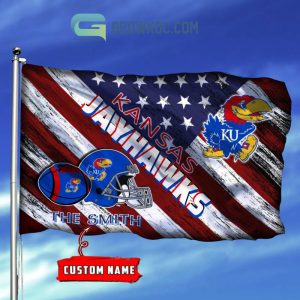 NCAA Kansas Jayhawks Custom Name USA House Garden Flag