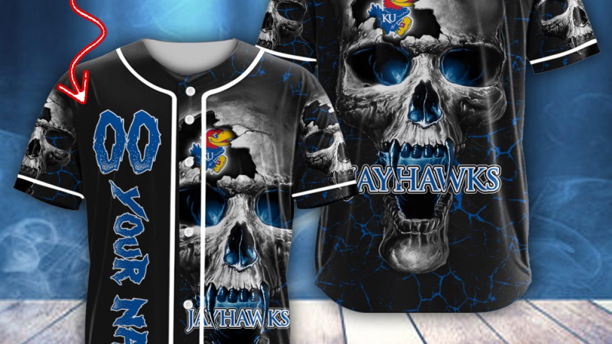NCAA Kansas Jayhawks Personalized Skull Design Baseball Jersey