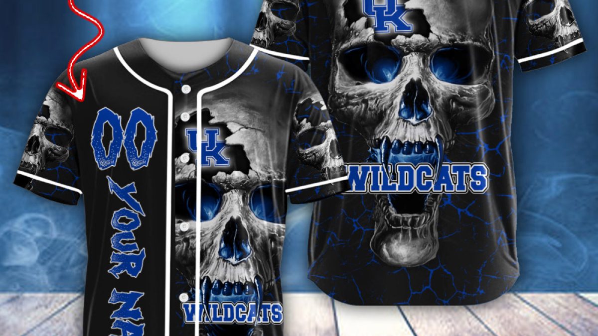 NCAA Kentucky Wildcats Personalized Skull Design Baseball Jersey - Growkoc