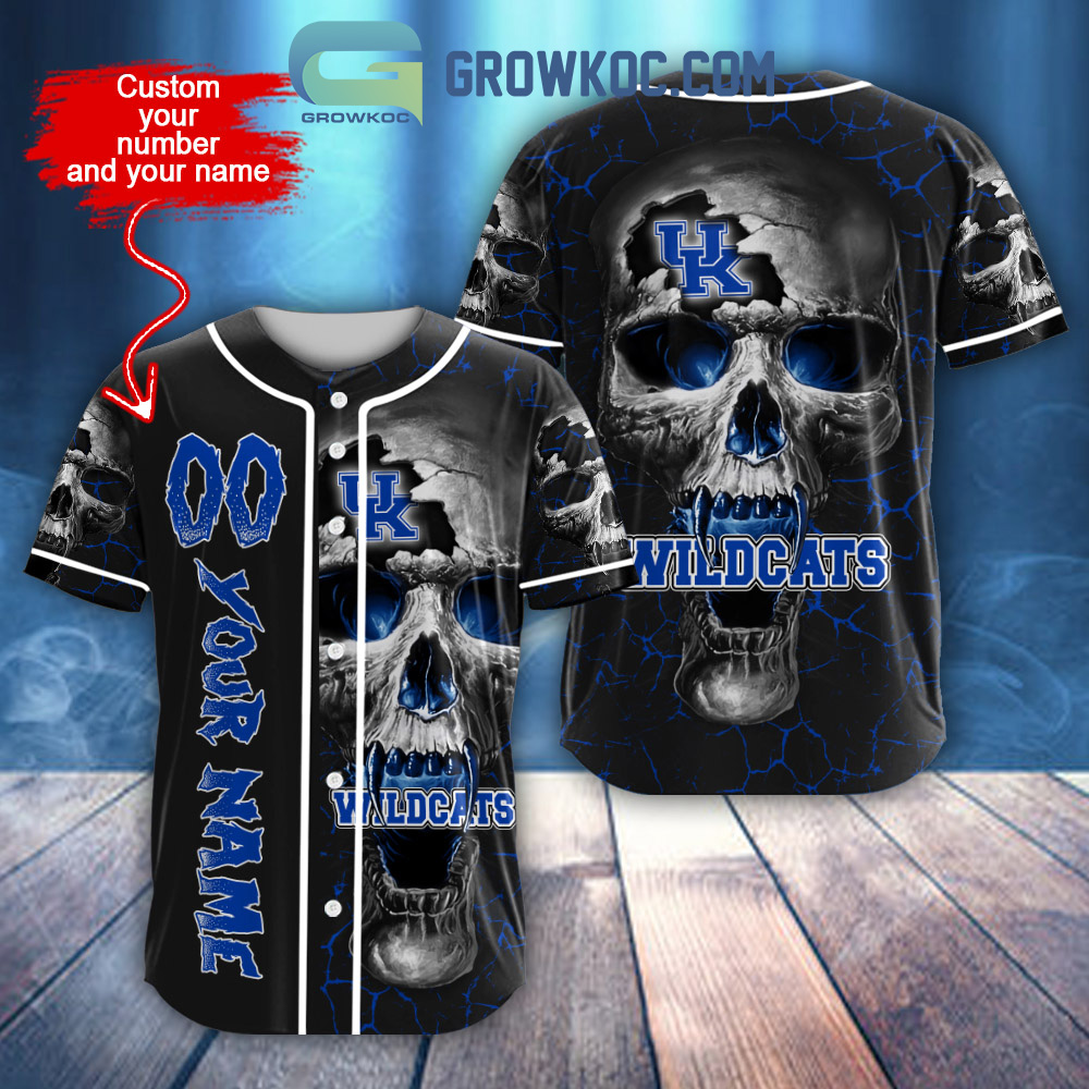 NCAA Kentucky Wildcats Personalized Skull Design Baseball Jersey