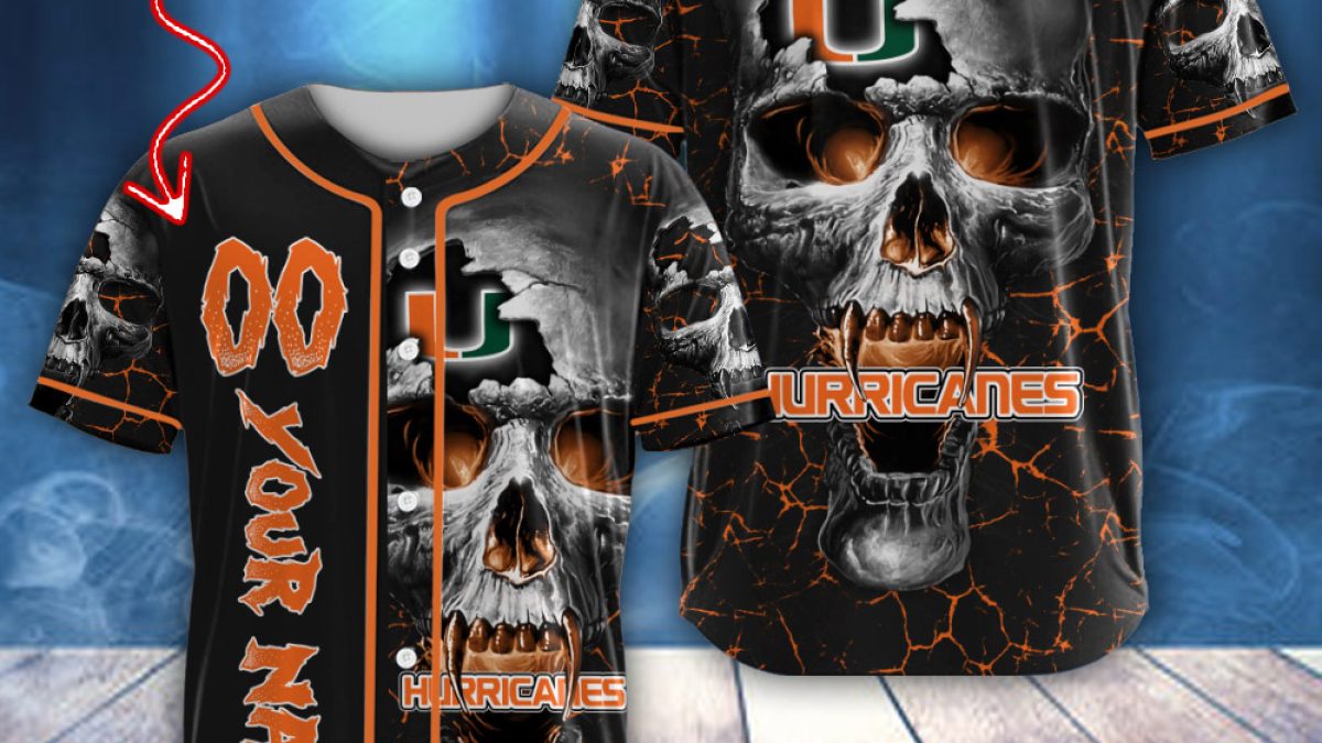 NCAA Miami Hurricanes Personalized Skull Design Baseball Jersey - Growkoc