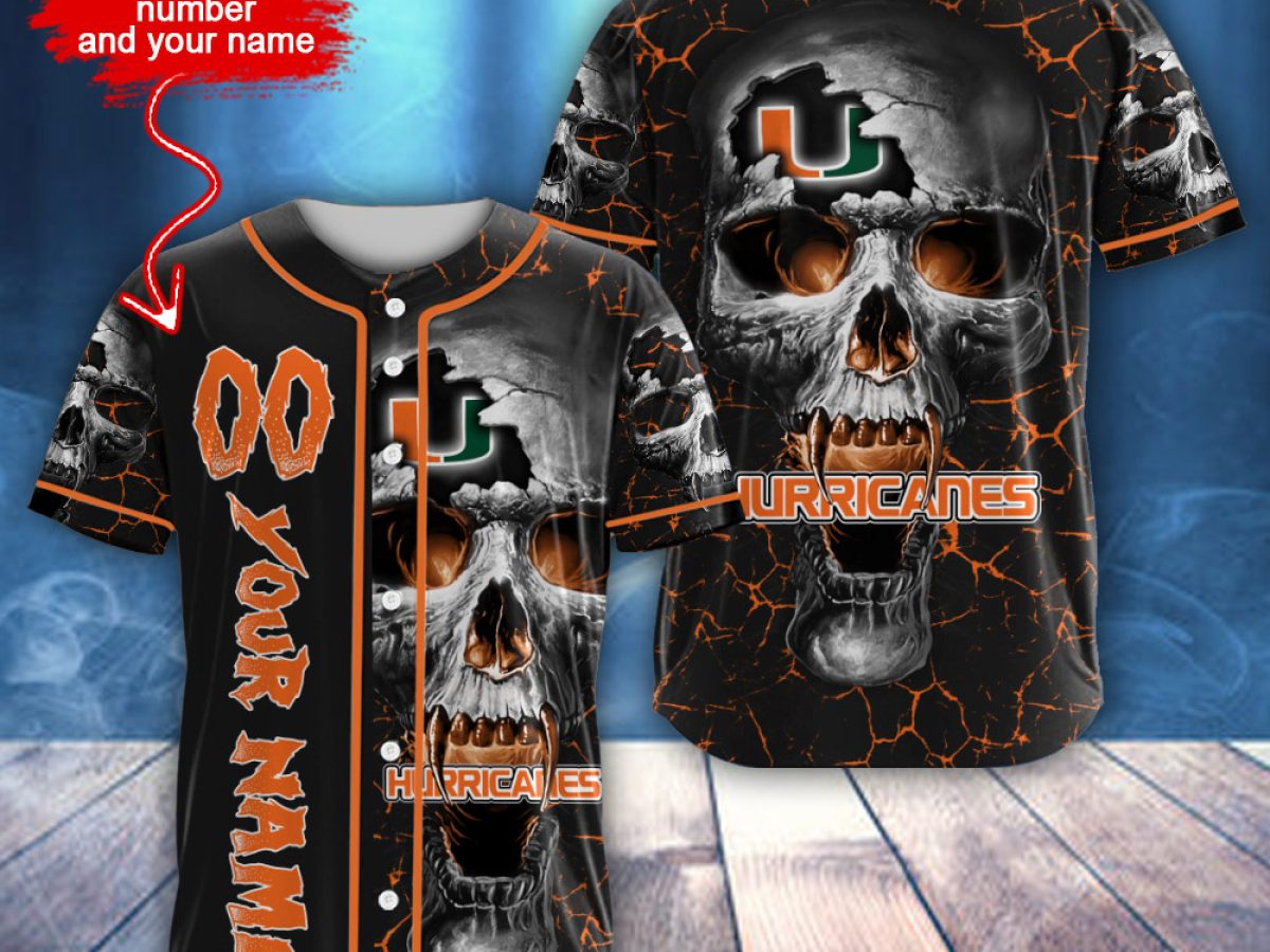 NCAA Miami Hurricanes Personalized Skull Design Baseball Jersey - Growkoc