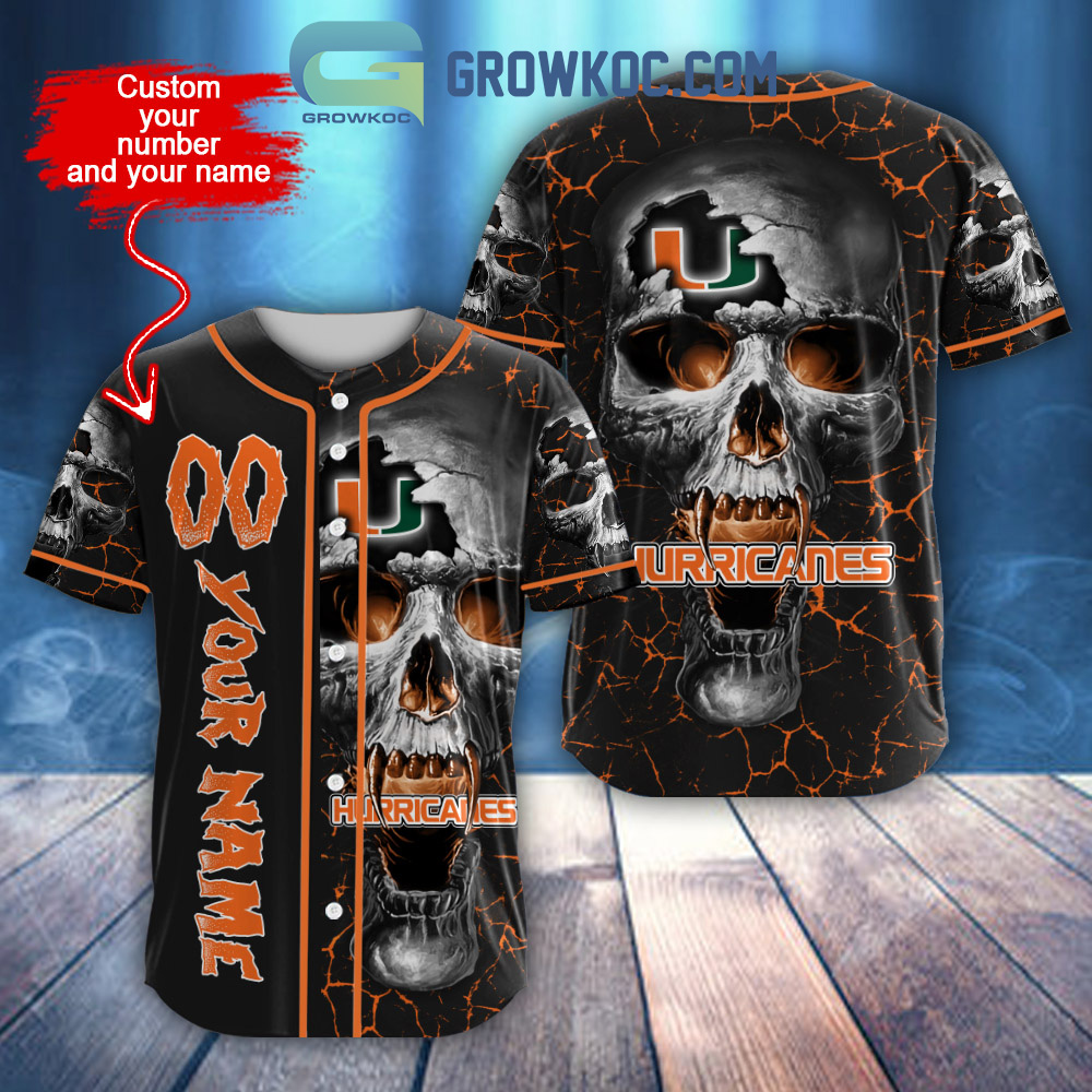 NCAA Miami Hurricanes Personalized Skull Design Baseball Jersey