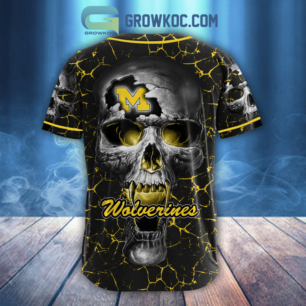 NCAA Michigan Wolverines Personalized Skull Design Baseball Jersey