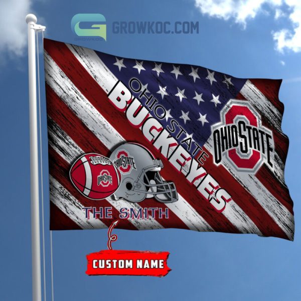NCAA Ohio State Buckeyes Custom Name USA House Garden Flag