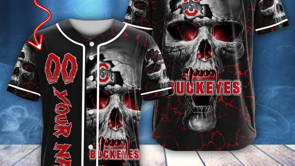 NCAA Ohio State Buckeyes Personalized Skull Design Baseball Jersey - Growkoc