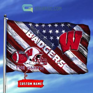 NCAA Wisconsin Badgers Custom Name USA House Garden Flag