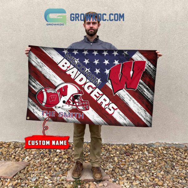 NCAA Wisconsin Badgers Custom Name USA House Garden Flag