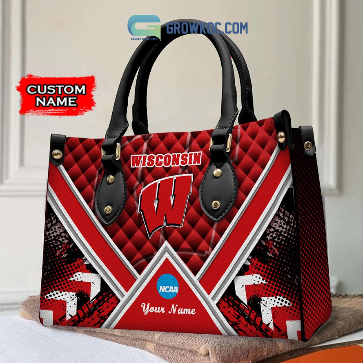 Wisconsin Badgers Personalized Diamond Design Women Handbags and