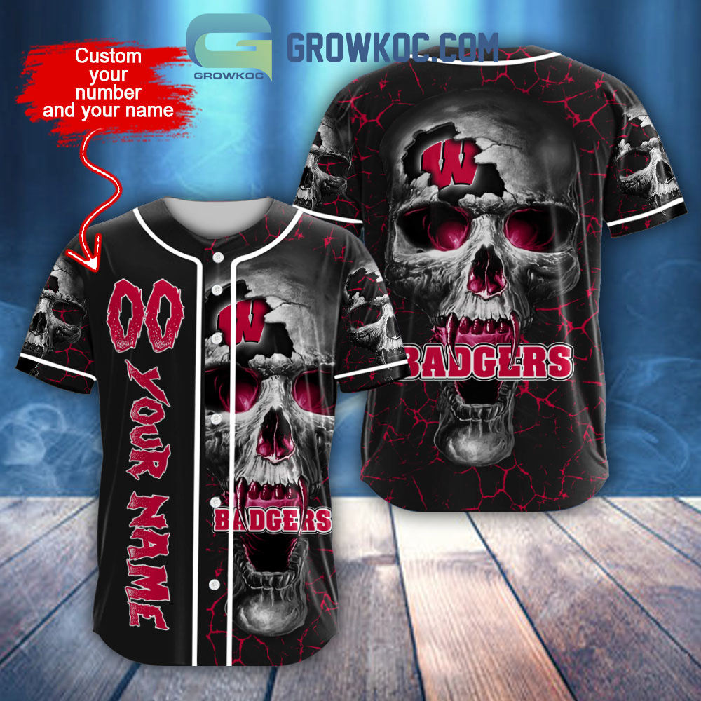 NCAA Wisconsin Badgers Personalized Skull Design Baseball Jersey