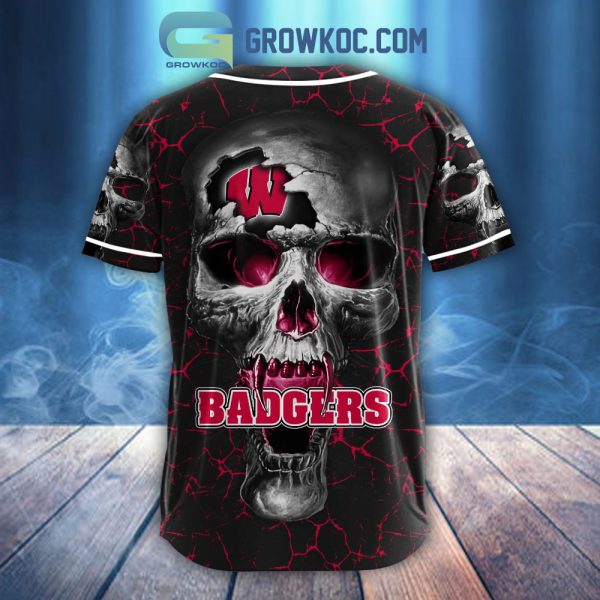 NCAA Wisconsin Badgers Personalized Skull Design Baseball Jersey