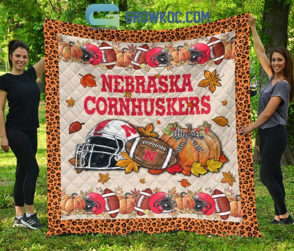 Nebraska Cornhuskers NCAA Football Welcome Fall Pumpkin Halloween Fleece Blanket Quilt