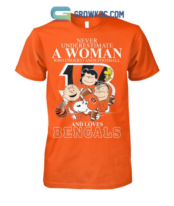 Never Underestimate A Woman Who Understands Football And Loves Bengals Mix Snoopy Peanuts Shirt Hoodie Sweater