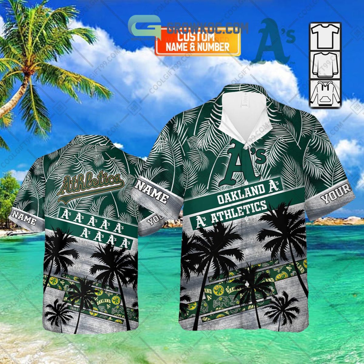 MLB Oakland Athletics Hawaiian Shirt Green Palm Trees Gift For New Grandpa