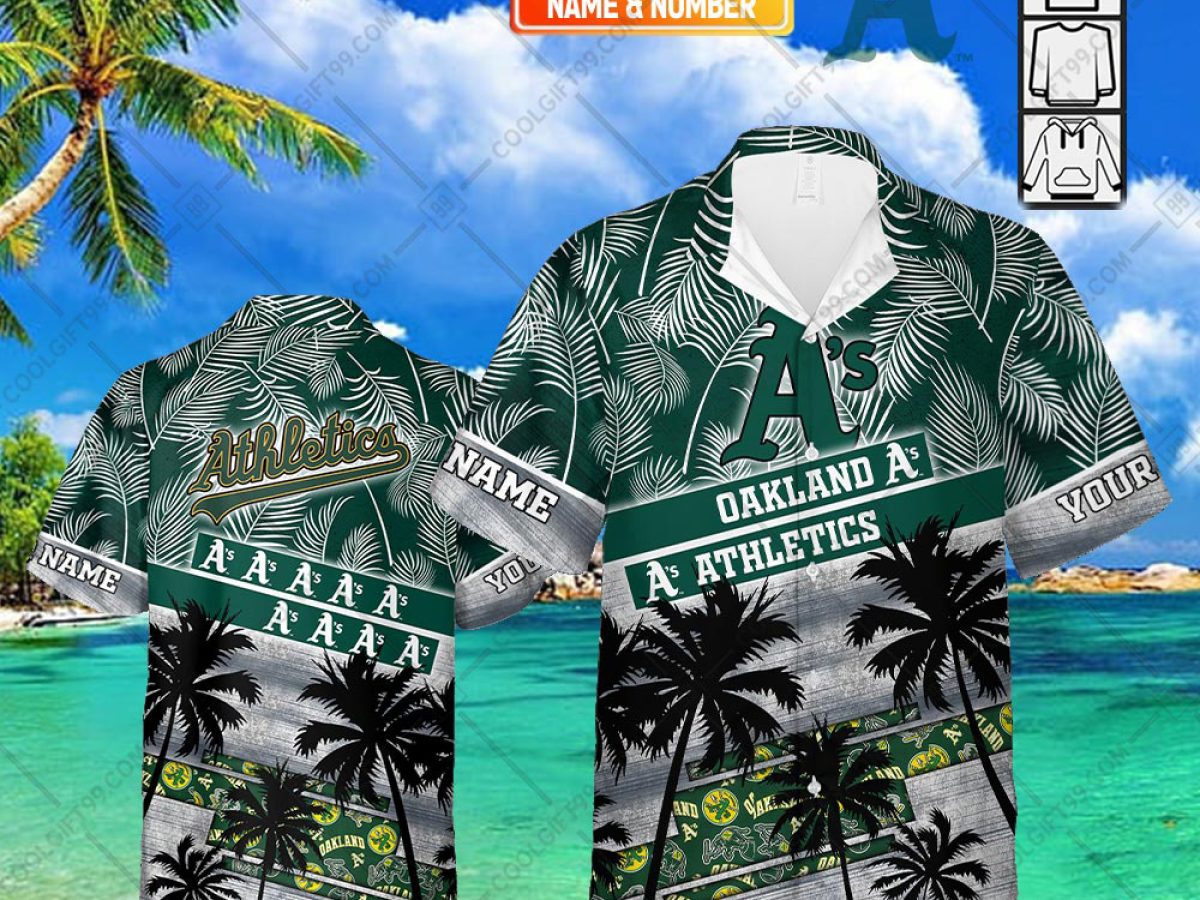 MLB Oakland Athletics Hawaiian Shirt Green Palm Trees Gift For New Grandpa