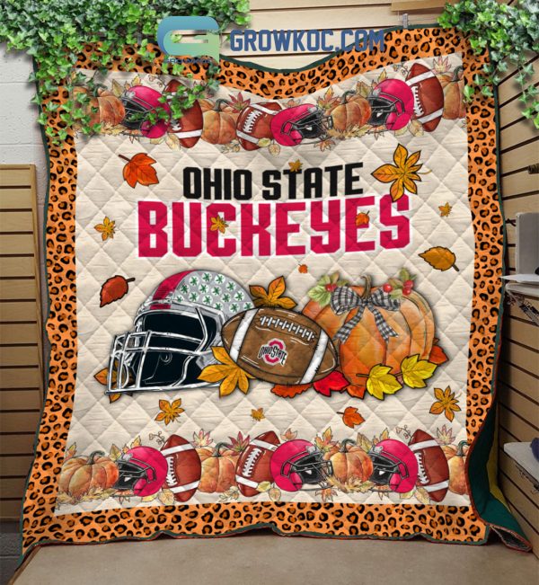 Ohio State Buckeyes NCAA Football Welcome Fall Pumpkin Halloween Fleece Blanket Quilt
