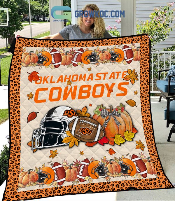 Oklahoma State Cowboys NCAA Football Welcome Fall Pumpkin Halloween Fleece Blanket Quilt