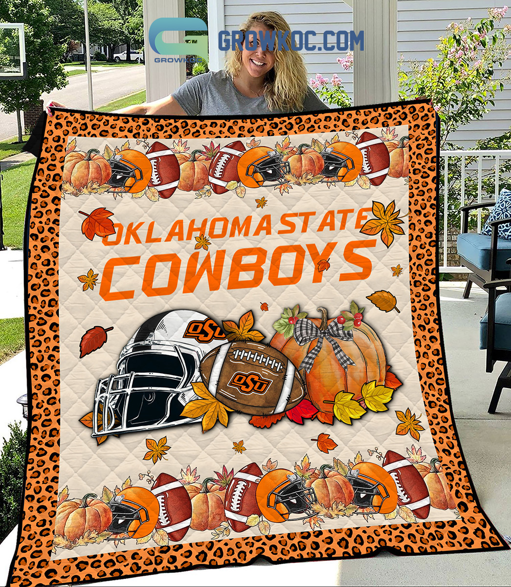 Oklahoma State Cowboys NCAA Football Welcome Fall Pumpkin Halloween Fleece Blanket Quilt