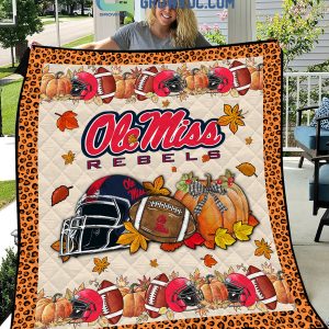 Ole Miss Rebels NCAA Football Welcome Fall Pumpkin Halloween Fleece Blanket Quilt