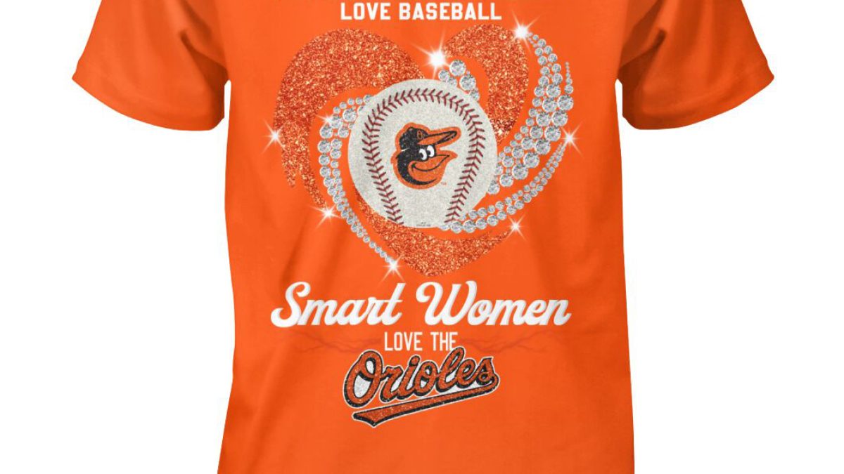 I Love Oriole Baseball Ladies Orange Orioles V T-Shirt