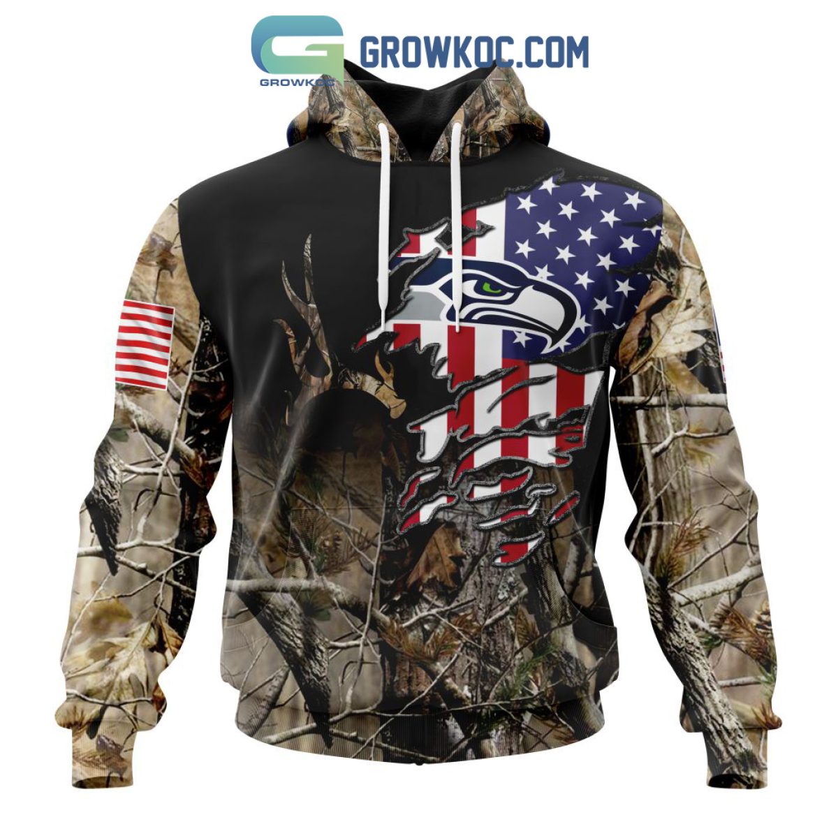 NFL Seattle Seahawks Crewneck Sweatshirt USA Flag Camo Realtree