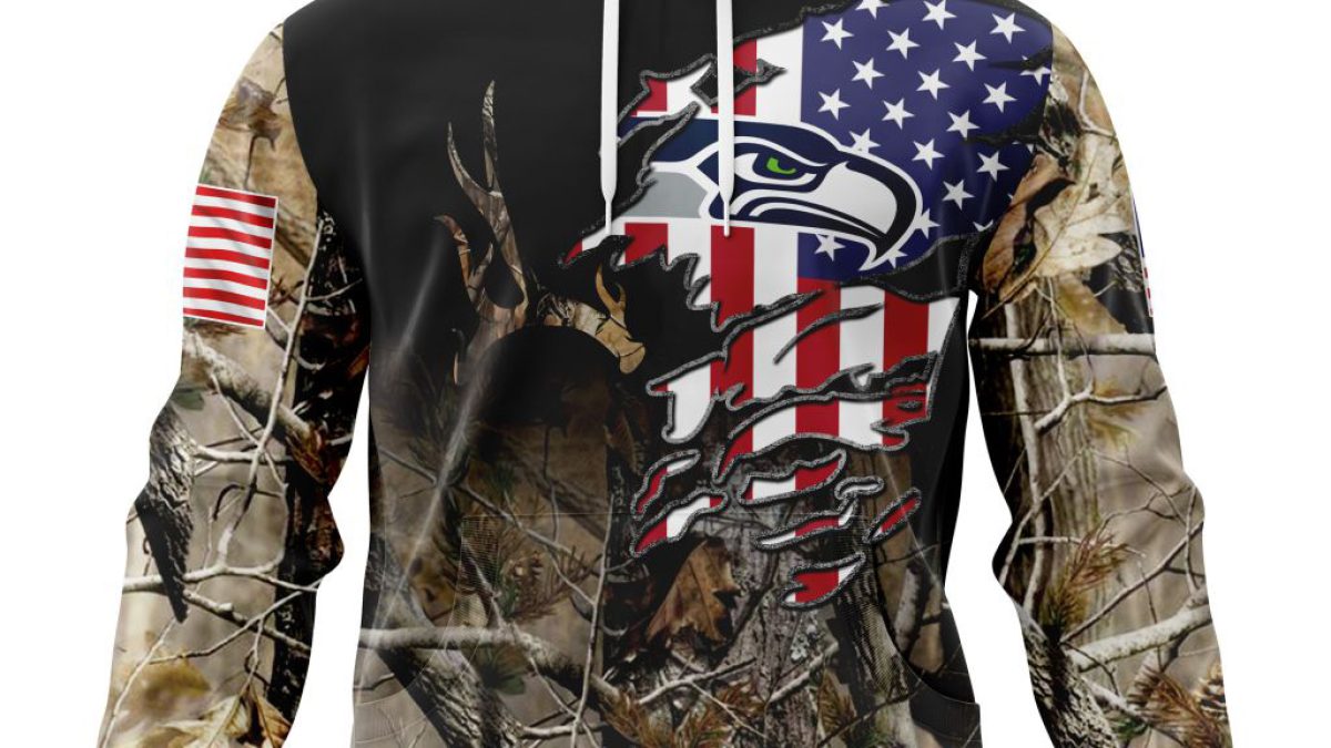 NFL Seattle Seahawks Crewneck Sweatshirt USA Flag Camo Realtree