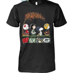 Snoopy Peanuts Loves Fall And Wisconsin Green Bay Packers Milwaukee Bucks Brewers T Shirt