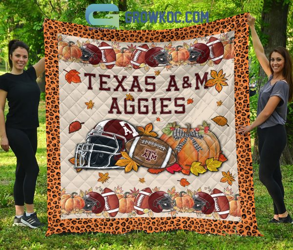 Texas A_M Aggies NCAA Football Welcome Fall Pumpkin Halloween Fleece Blanket Quilt