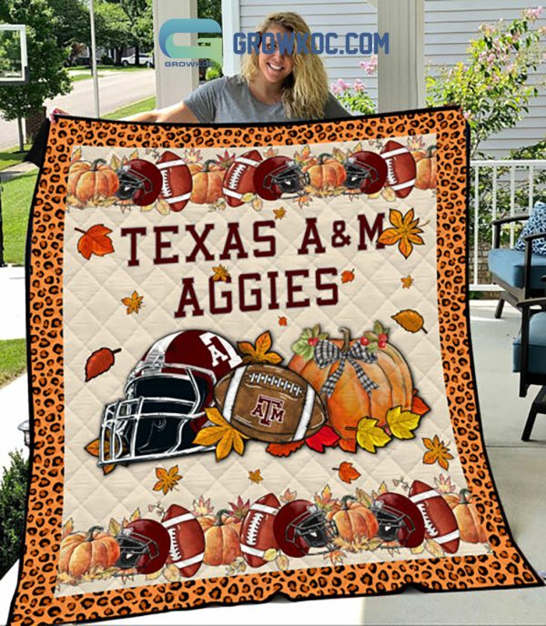 Texas A_M Aggies NCAA Football Welcome Fall Pumpkin Halloween Fleece Blanket Quilt