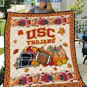 USC Trojans NCAA Football Welcome Fall Pumpkin Halloween Fleece Blanket Quilt