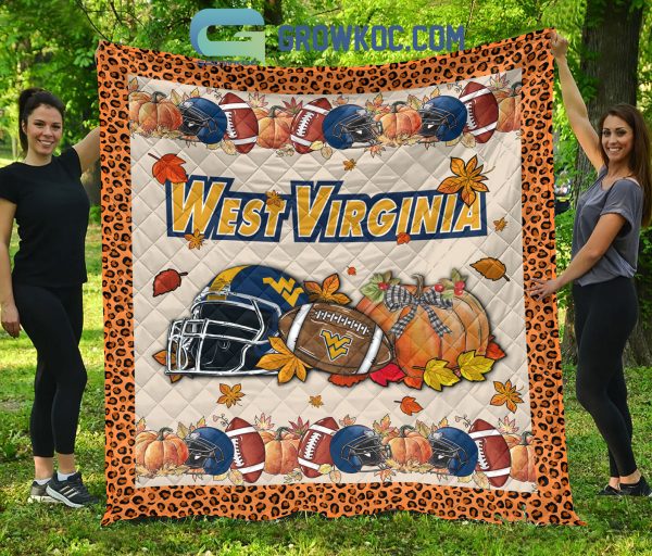 West Virginia Mountaineers NCAA Football Welcome Fall Pumpkin Halloween Fleece Blanket Quilt
