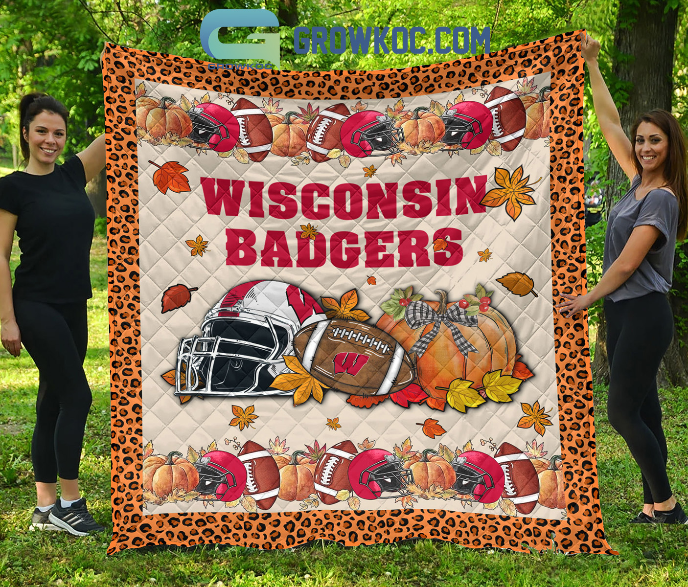 Wisconsin Badgers NCAA Football Welcome Fall Pumpkin Halloween Fleece Blanket Quilt
