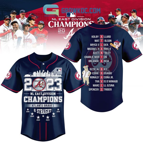 2023 NL East Division Champions Atlanta Braves 6 Straight Baseball Jersey