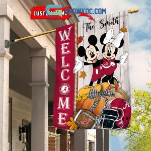 Alabama Crimson Tide NCAA Disney Mickey Minnie Welcome Fall Pumpkin Personalized House Garden Flag
