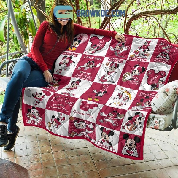 Alabama Crimson Tide NCAA Mickey Disney Fleece Blanket Quilt