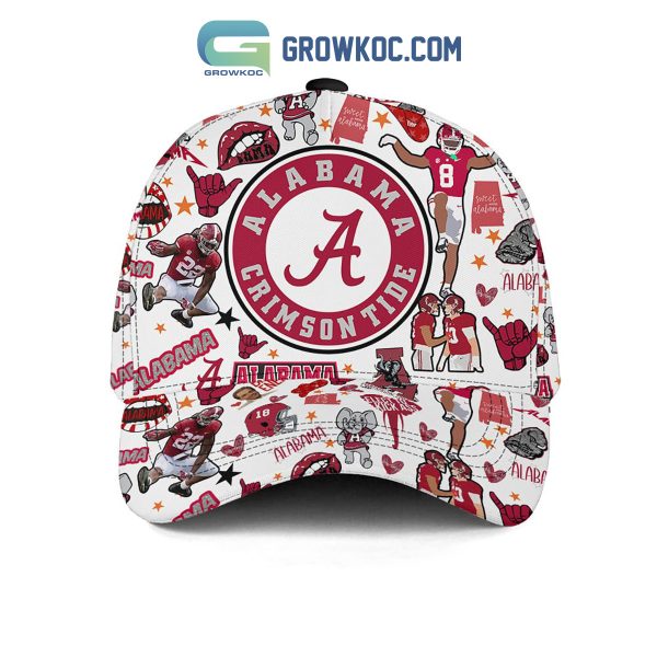 Alabama Crimson Tide White Red Art Design Cap