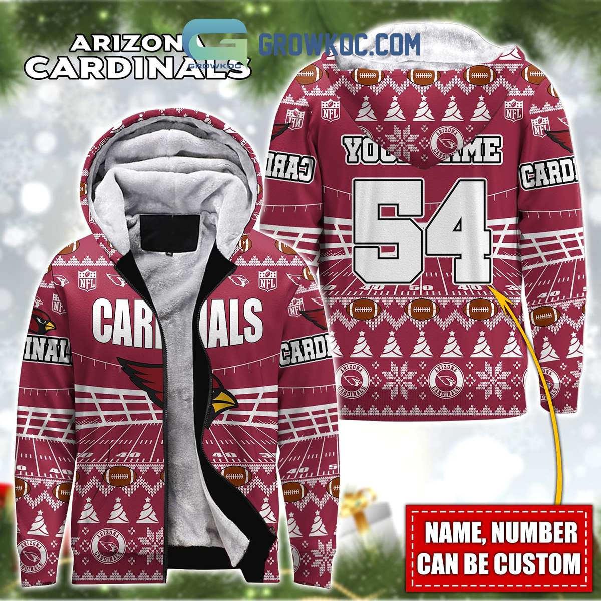 Arizona Cardinals NFL Christmas Personalized Hoodie Zipper Fleece Jacket -  Growkoc