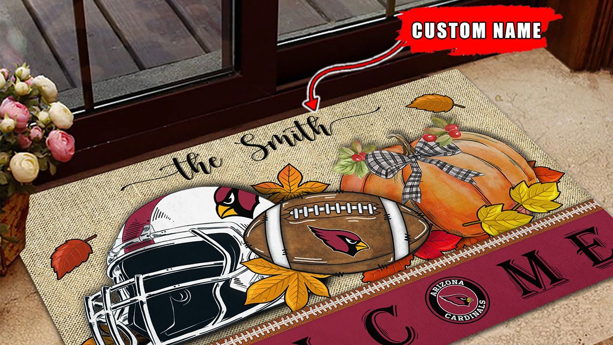 Arizona Cardinals NFL Welcome Fall Pumpkin Personalized Doormat - Growkoc