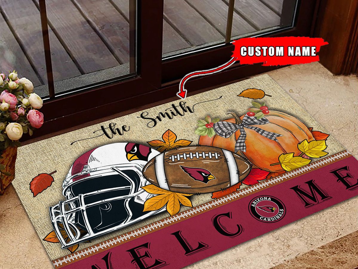Arizona Cardinals NFL Welcome Fall Pumpkin Personalized Doormat - Growkoc