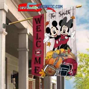 Arkansas Razorbacks NCAA Disney Mickey Minnie Welcome Fall Pumpkin Personalized House Garden Flag